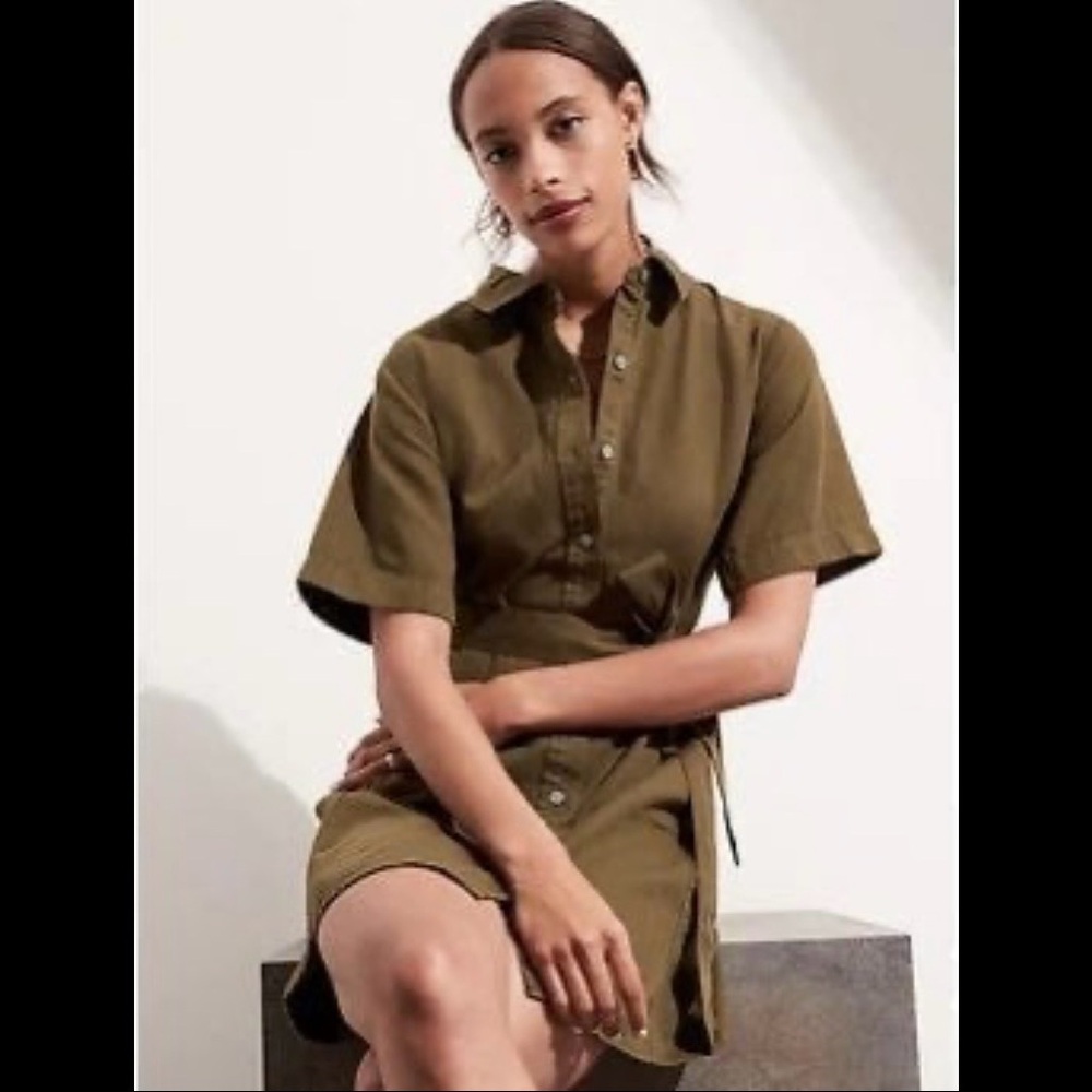 Banana Republic cotton linen shirtdress, brown, NWT